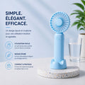 Mini ventilateur de poche KØLD vue de face — design épuré bleu