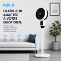 Ventilateur sur pied KØLD vue de face — design moderne noir et blanc