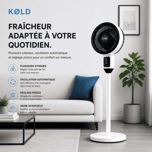 Ventilateur de chambre KØLD oscillation 360° — fonctionnement silencieux