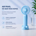 Ventilateur portable USB KØLD utilisé en extérieur — femme souriante